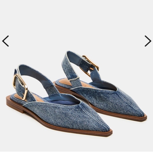 Steve Madden Denim Pointed Slingback Mules with Gold Buckle- SOLD OUT ONLINE - Picture 2 of 4